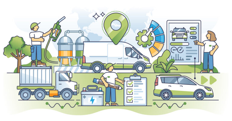 Fleet management with modern logistics monitoring system outline concept