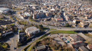 Aerial drone image of isle of white office