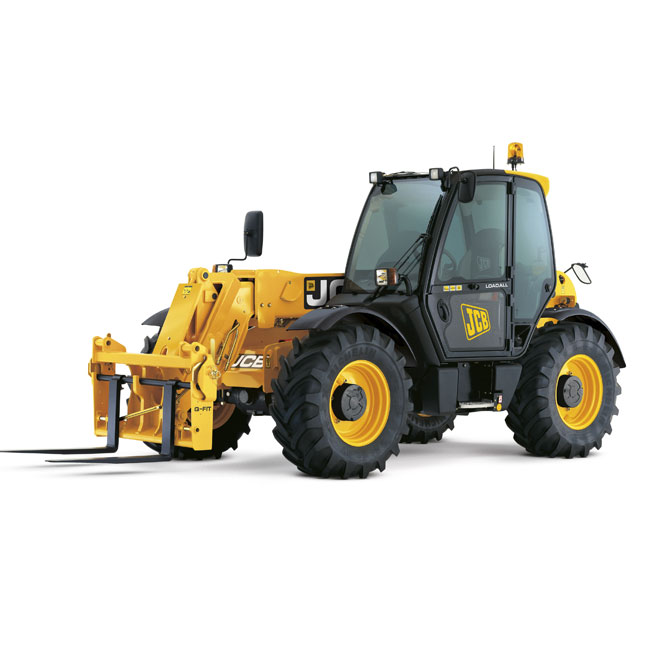 telehandler in yellow on plain background