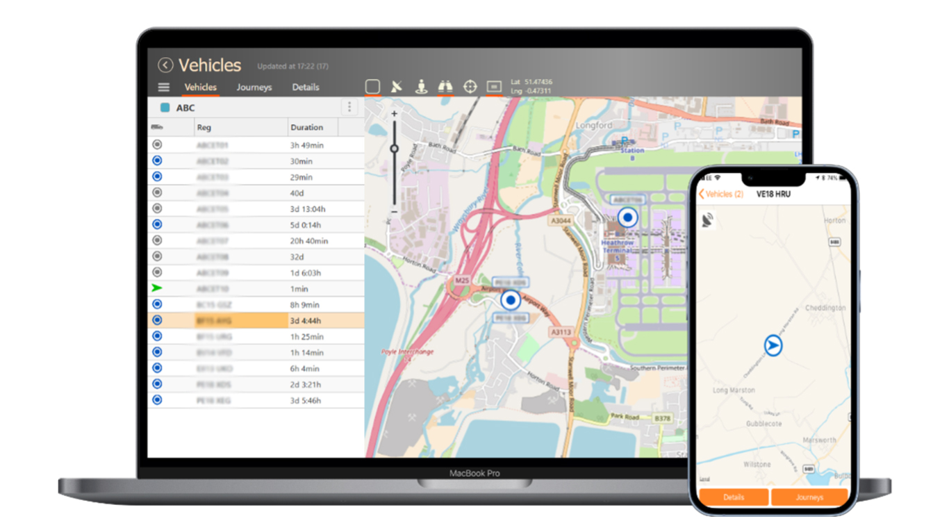 Fleet witness Live mobile and desktop mock-up for vehicle tracking
