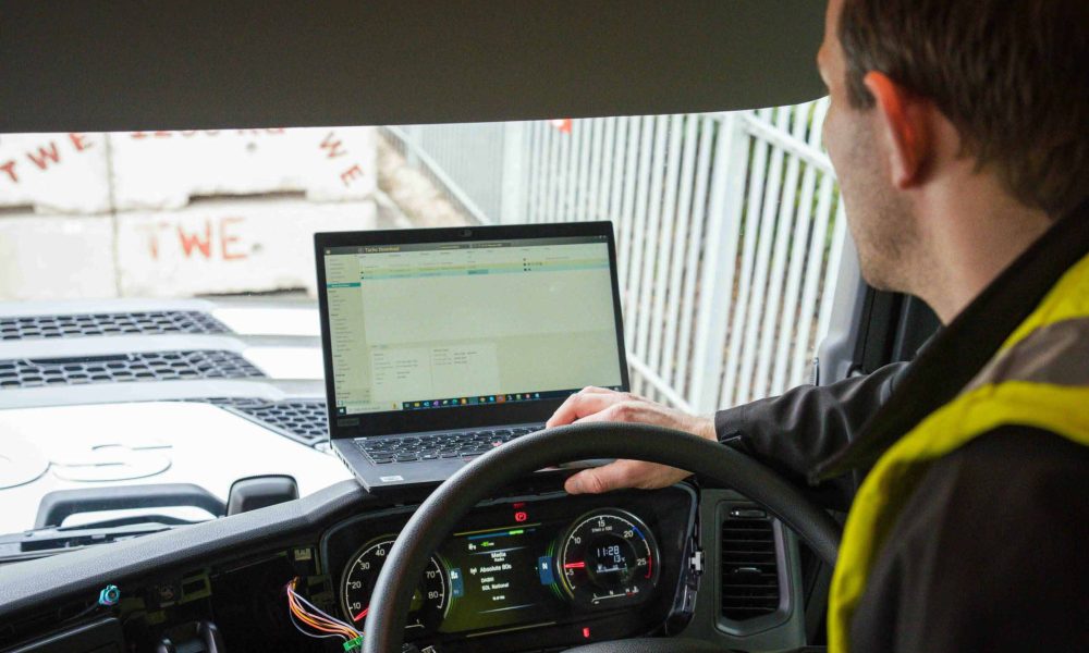 Engineer initialising tracker installation