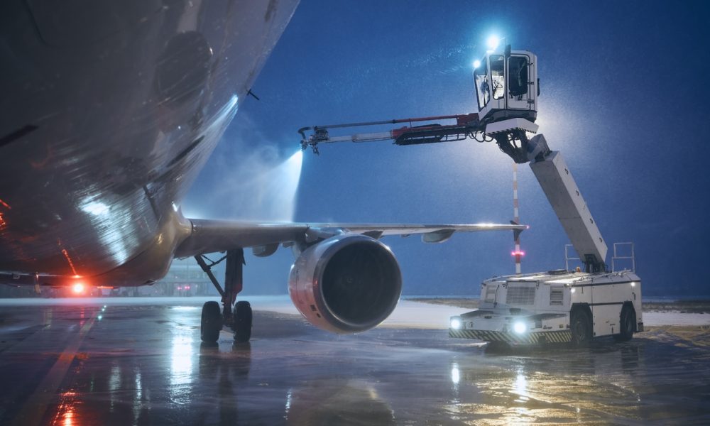Deicing of airplane before flight